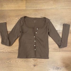 Brandy Melville Long-sleeve Brown Button Down Top FINAL SALE